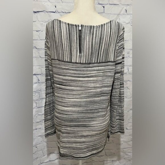 T By Talbots Gray Popover Shirt Top Striped Gray Summer Soft Zip Back large - Picture 4 of 6